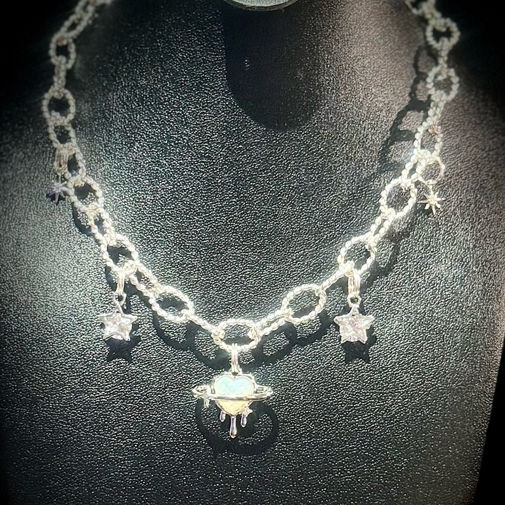 Silver Star and Planet Charm Necklace